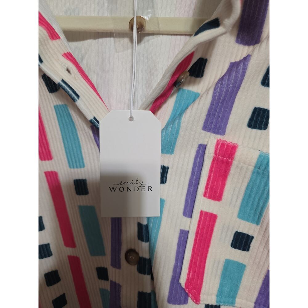 Emily Wonder Colorblock Ribbed Shacket Jacket Button Front NWT large - Picture 3 of 3